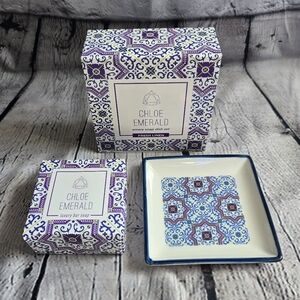 Emerald Blue and White Soap Dish Set